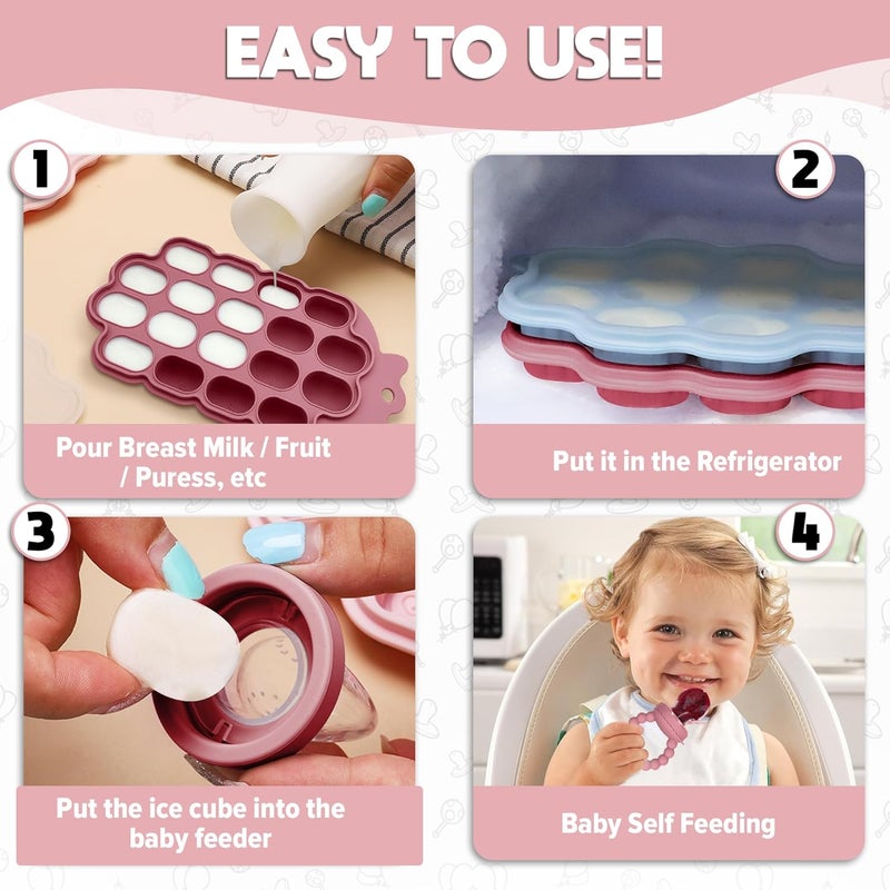 O'doe Baby Weaning Set – 15 Pcs Silicone Baby Feeding Set with Suction Plate, Bowl, Bib, Sippy Cup, Fruit Feeder, Freezer Tray - Image 3